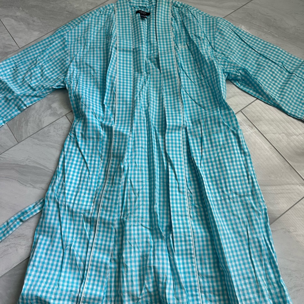 Chaps Turquoise Checkered Cotton Robe
